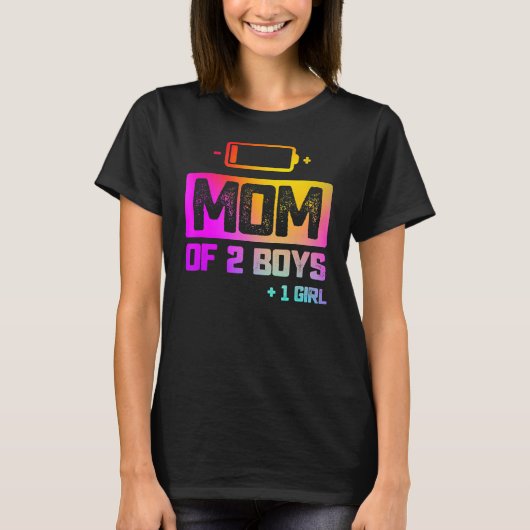 2男の子1女の子の母の低い電池 Tシャツ (正面)