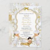 2男の赤ちゃん&ガールバプテスマ《キリスト教》洗礼式や命名式金ゴールドInv 招待状 (正面/裏面)