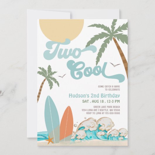 2男クールの子サーフサーフィン2nd誕生日ビーチパーティー 招待状 (正面)