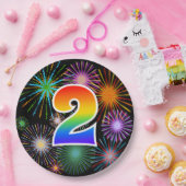 2番目のイベント-おもしろいカラフル、はっきりした、虹2 ペーパープレート (パーティー)