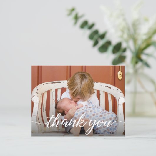 2番目のベビー感謝してい写真のスクリプト誕生 案内ポストカード (スタンド正面)