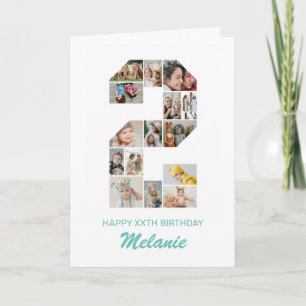 2番目の誕生日の番号2フォトコラージュパーソナライズされた カード