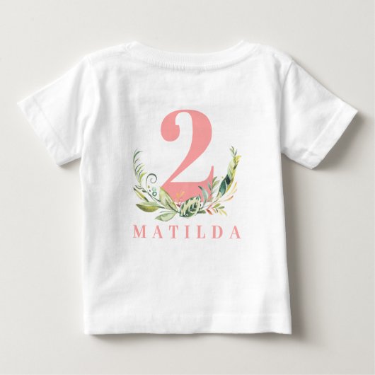 2番目の誕生日の葉+フローラの年齢 ベビーTシャツ (裏面)
