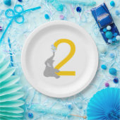 2番目の誕生日グレイモダンエレファントパーティープレート ペーパープレート (パーティー)