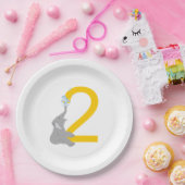 2番目の誕生日グレイモダンエレファントパーティープレート ペーパープレート (パーティー)