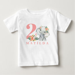 2番目の誕生日ゾウのフローラtシャツ ベビーTシャツ