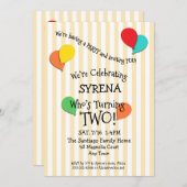 2番目の誕生日パーティー写真のバルーンの追加招待状 招待状 (正面/裏面)