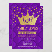 2番目の誕生日パーティー – 紫王室のの金ゴールド 招待状 (正面/裏面)