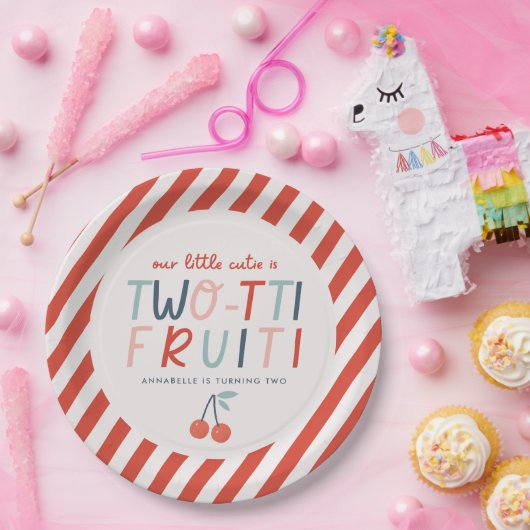 2番目の誕生日フルーツ赤い夏の子供のパーティーinv ペーパープレート (パーティー)