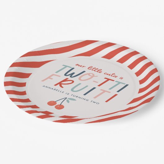 2番目の誕生日フルーツ赤い夏の子供のパーティーinv ペーパープレート (アングル)