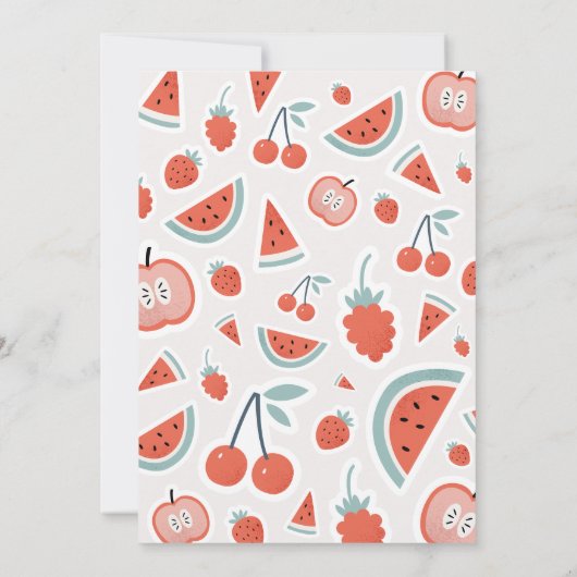 2番目の誕生日フルーツ赤い夏の子供のパーティーinv 招待状 (裏面)