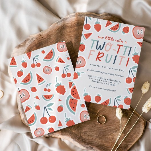 2番目の誕生日フルーツ赤い夏の子供のパーティーinv 招待状