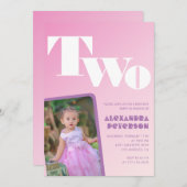 2番目の誕生日招待状女の子ピンクのグラデーション写真 招待状 (正面/裏面)