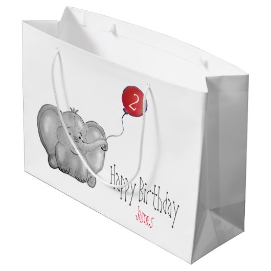 2番目または赤いバルーンを持つ誕生日のゾウ ラージペーパーバッグ (裏面アングル)