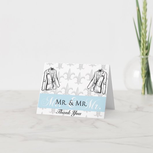 2着のタキシードの新郎の陽気な結婚式は感謝していしています サンキューカード (正面)