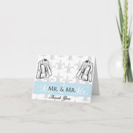 2着のタキシードの新郎の陽気な結婚式は感謝していしています サンキューカード