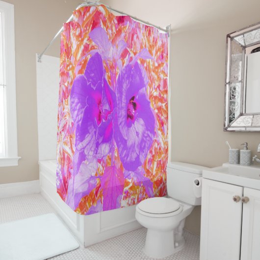 2紫とホットピンクの梅ハイビ熱狂するスカス シャワーカーテン (インサイチュ)