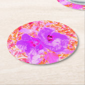 2紫とホットピンクの梅ハイビ熱狂するスカス ラウンドペーパーコースター (アングル)
