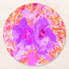2紫とホットピンクの梅ハイビ熱狂するスカス ラウンドペーパーコースター
