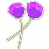 2紫薄紫ポピー花イラストレーション シール (正面)