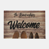 2組のブーツを木材素朴のカスタム ドアマット (正面)