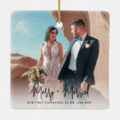 2結婚した枚モダンのクリスマス写真 セラミックオーナメント (裏面)