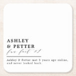 2結婚人のおもしろいスクリプクラシックト スクエアペーパーコースター<br><div class="desc">これらのおもしろいコースターと結婚あなたのカクテルアワーまたはリハーサルディナーに紙touchを追加する。デザインはカップルの名前とはっきりしたタイポグラフィのヘッダーを備え後を追て、クラシックスクリプトによっておもしろいファクトのためのテンプレート宇宙。実際のコレクションデザインの中で見つける1 - 7コレクションの「結婚の必需品 – クラシック」にマッチするように設計。コレクション内で同じマッチングフォントを持つテンプレートを検索して、あなたのブランドを結婚付ける。コレクションにもしない作品が必要だ、私に知らせてくれ(マリア)... 幸せ救済に!</div>