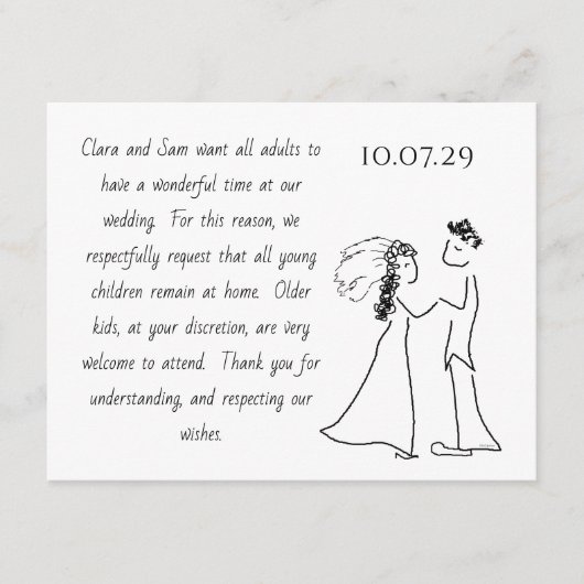 2結婚人のカップルの芸術No Childrenメッセージ文言 エンクロージャーカード (正面)