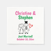 2結婚人の新郎新婦かわいいステッキ姿 スタンダードカクテルナプキン (正面)