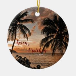 2結婚周年記念トロピカルサンセットビーチカスタム セラミックオーナメント