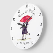 2結婚組のたった今結婚しましたの濃い水彩  ラージ壁時計 (傾斜)