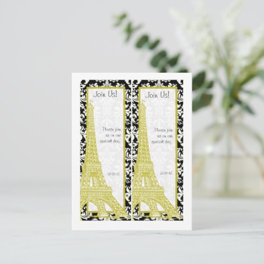 2結婚s in Paris Black Damask Dateブックマー救ク 案内ポストカード (スタンド正面)