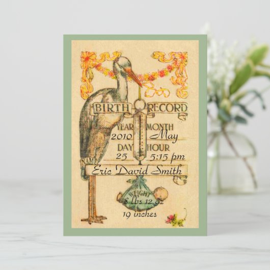 2緑のヴィンテージのスタイルの誕生の発表は味方しました 案内状 (スタンド正面)