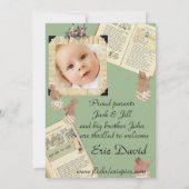 2緑のヴィンテージのスタイルの誕生の発表は味方しました 案内状 (裏面)