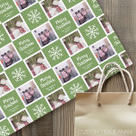 2緑の写真 – Merry Christmas Snowflaks 薄葉紙<br><div class="desc">アップロードする前もしに、写真を四角にトリミングすると、デザインを編集する簡単になります。この可愛い休日のイラストレーションに2つの写真を追加 – 子供たちに最適。メッセーシンプルジの領域を持つクラシックモダンクリスマスシンボルの書スケッチと。</div>