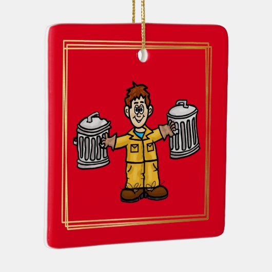 2缶のクリスマスオーナメントを持ったごみ男 セラミックオーナメント (右)