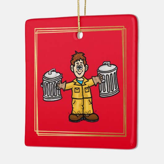 2缶のクリスマスオーナメントを持ったごみ男 セラミックオーナメント (左)