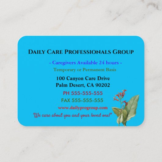 2美しい花のプロフェッショナルを信頼している介護者 名刺 (裏面)