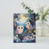 2羽のかわいいフクロウ ポストカード (スタンド正面)