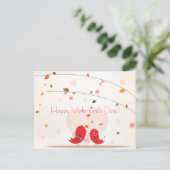 2羽のかわいく赤い鳥の幸せなバレンタインデーの郵便はがき シーズンポストカード (スタンド正面)