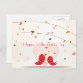2羽のかわいく赤い鳥の幸せなバレンタインデーの郵便はがき シーズンポストカード (正面/裏面)