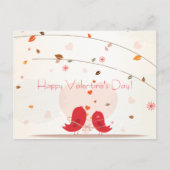 2羽のかわいく赤い鳥の幸せなバレンタインデーの郵便はがき シーズンポストカード (正面)