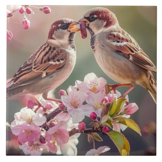 2羽のかわいらし鳥 タイル (正面)