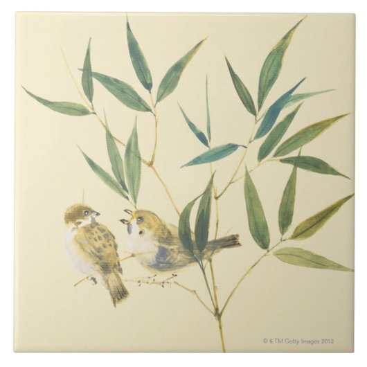 2羽のすずめ タイル (正面)