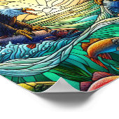 2羽のはげたワシが魚を水上で捕まえる8x10 ポスター (角)