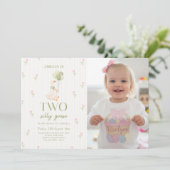 2羽のばかガチョウ風船 フローラル 2歳の誕生日写真 招待状 (スタンド正面)