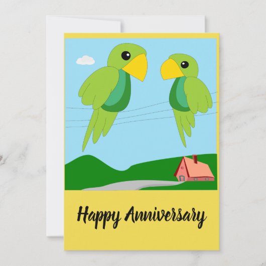 2羽のオウム幸せな記念日カード カード (正面)