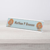 2羽のオスの七面鳥が尾離れを青で彩る デスクネームプレート (正面)