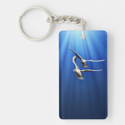 2羽のカモメの長方形(両面の) Keychain キーホルダー (正面)
