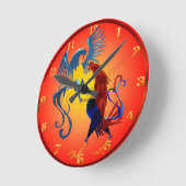 2羽のカラフルな戦いのオンドリWallclock ラウンド壁時計 (傾斜)